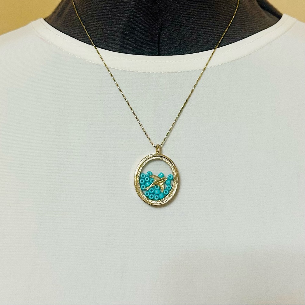 Gold and Turquoise Pendant Necklace